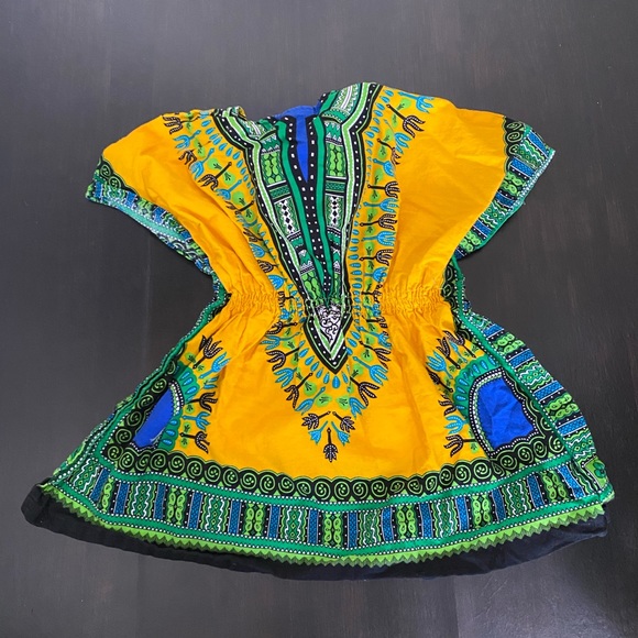 Bright Yellow Tribal Print T-shirt Dashiki - Picture 3 of 5